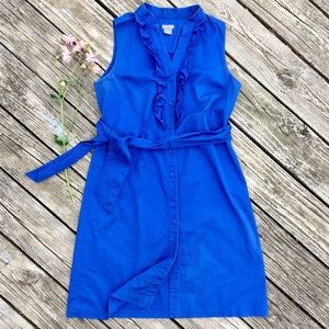 Ann Taylor royal blue ruffle shirt dress